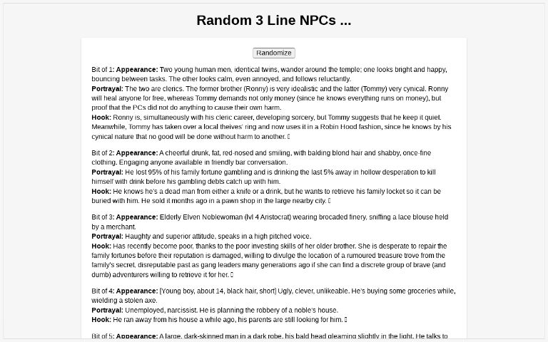Random 3 Line NPCs ... ― Perchance Generator