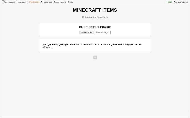 Minecraft Items Perchance Org