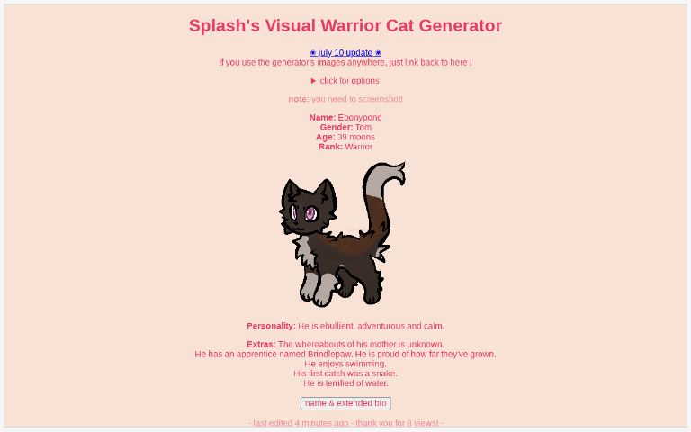 Splash's Visual Warrior Cat Generator