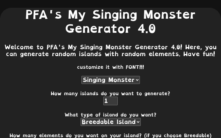 PFA's My Singing Monster Generator 4.0