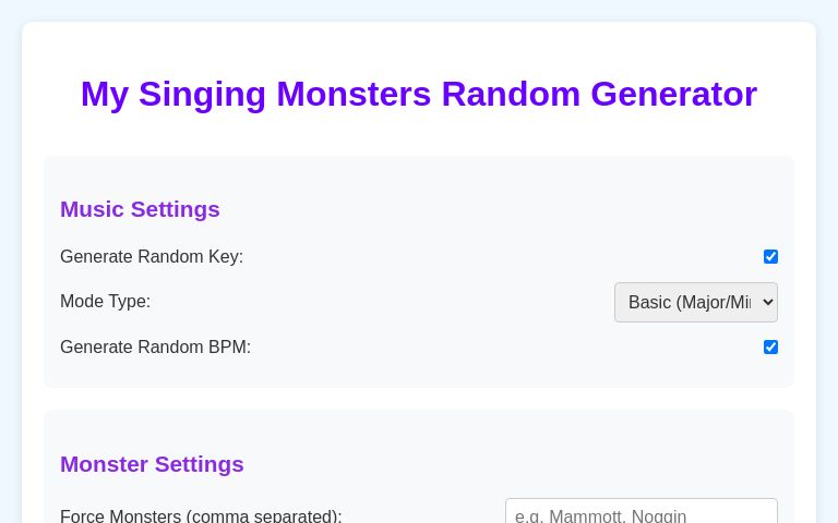 My Singing Monsters Random Generator