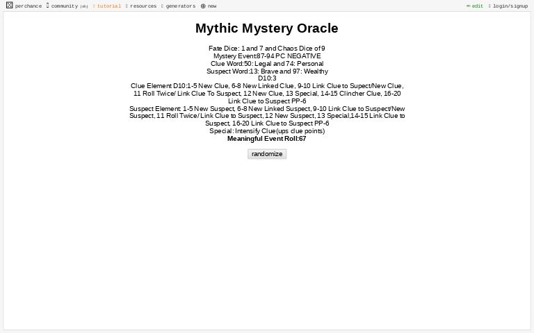 Mythic Mystery Oracle ― Perchance Generator