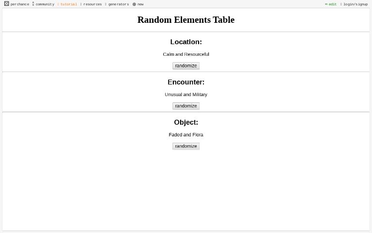Random Elements Table ― Perchance Generator
