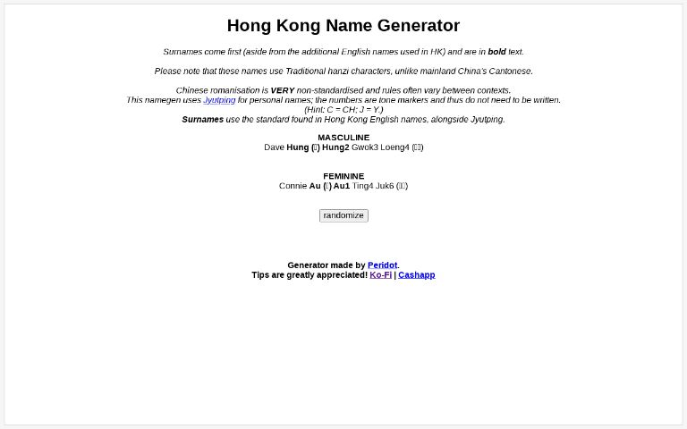 udledning Afskrække Scorch Hong Kong Name Generator ― Perchance
