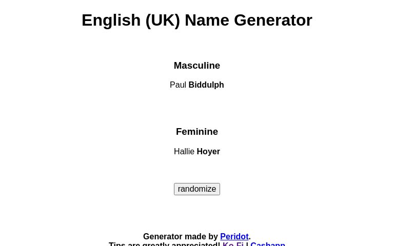 English (UK) Name Generator