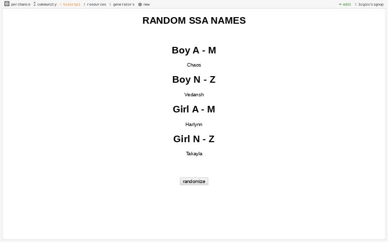 Random Ssa Names Perchance Generator