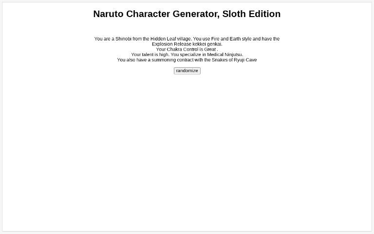 Naruto Character Generator, Sloth Edition