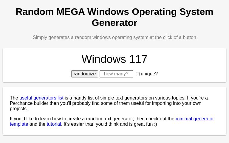 Random MEGA Windows Operating System Generator