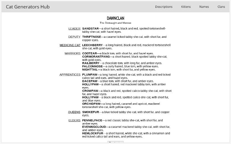 Warrior Cat Clan Generator