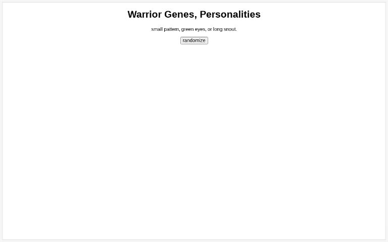 Warrior Genes, Personalities ― Perchance Generator