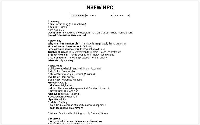 NSFW NPC ― Perchance Generator