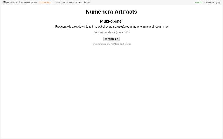 Numenera Artifacts ― Perchance Generator
