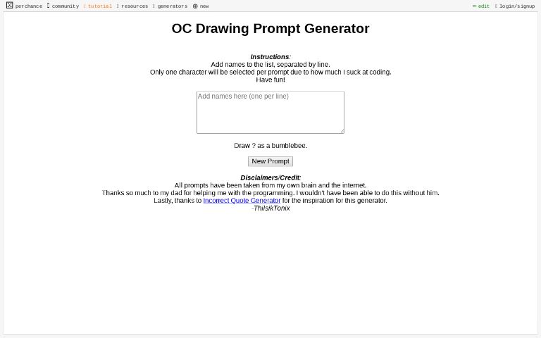 OC Drawing Prompt Generator ― Perchance