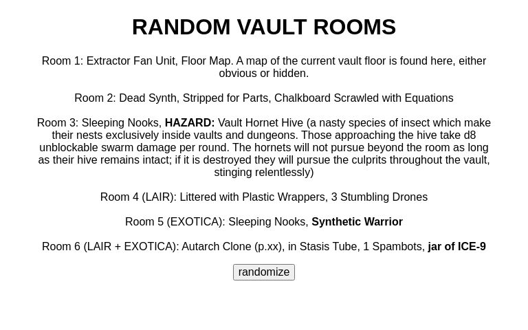 RANDOM VAULT ROOMS ― Perchance Generator