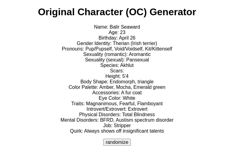 Original Character (OC) Generator