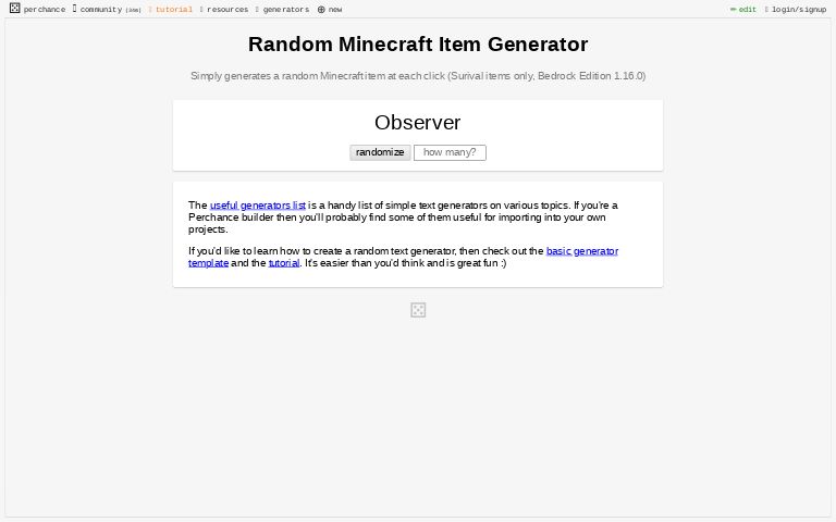 Random Minecraft Item Generator Perchance