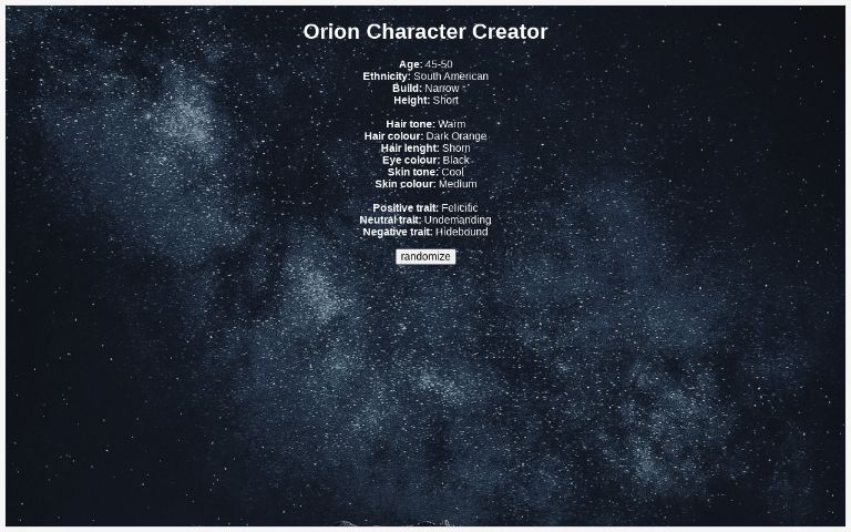 Orion Character Creator ― Perchance Generator