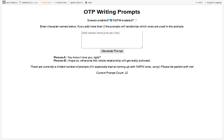 OTP Writing Prompts.