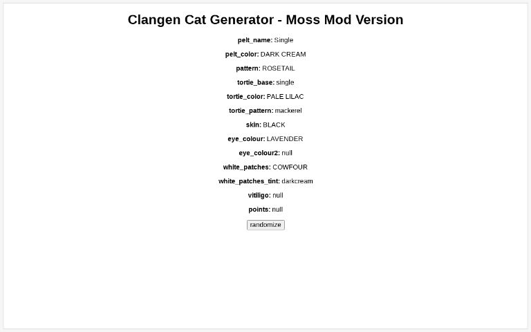 Clangen Cat Generator - Moss Mod Version