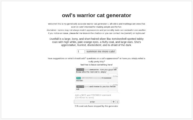 I made a warrior cat generator! Comment what you get! : r