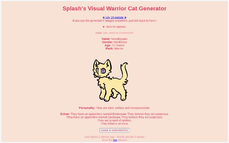 Splash's Visual Warrior Cat Generator