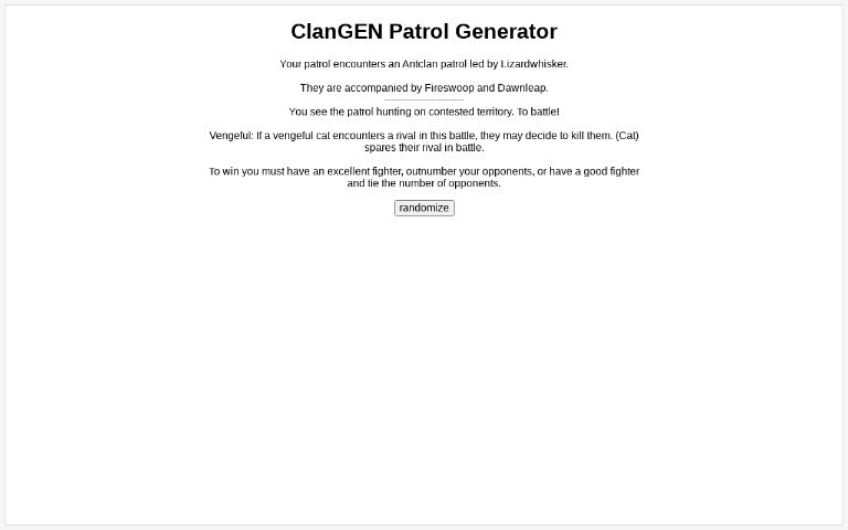 ClanGEN Patrol Generator