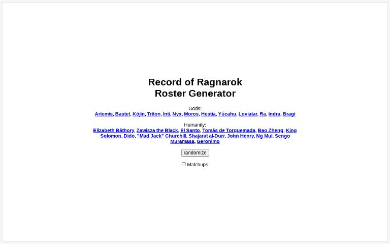 Record of Ragnarok Roster Generator
