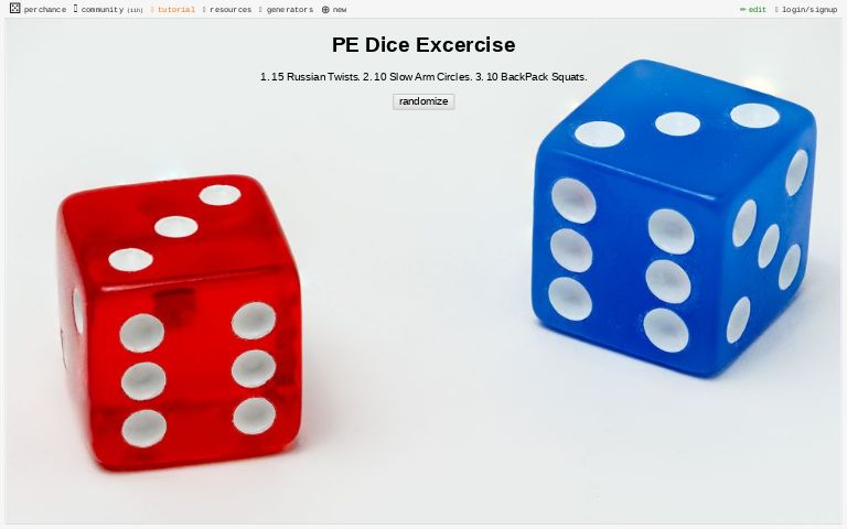 PE Dice Excercise ― Perchance Generator