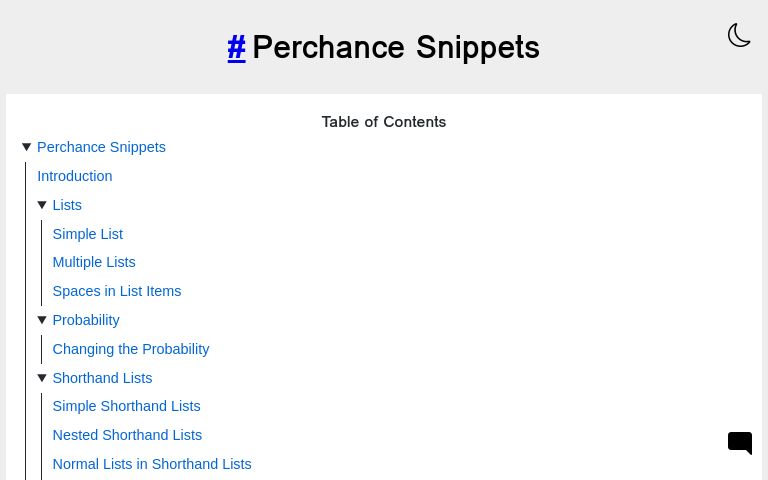 Perchance Snippets ― Perchance Generator