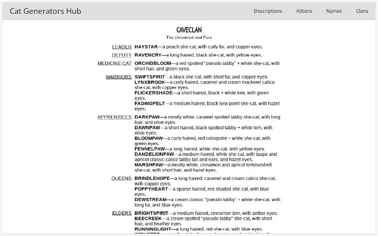 Warrior Cat Clan Generator