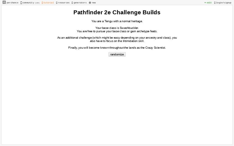 Pathfinder 2e Challenge Builds Perchance Generator