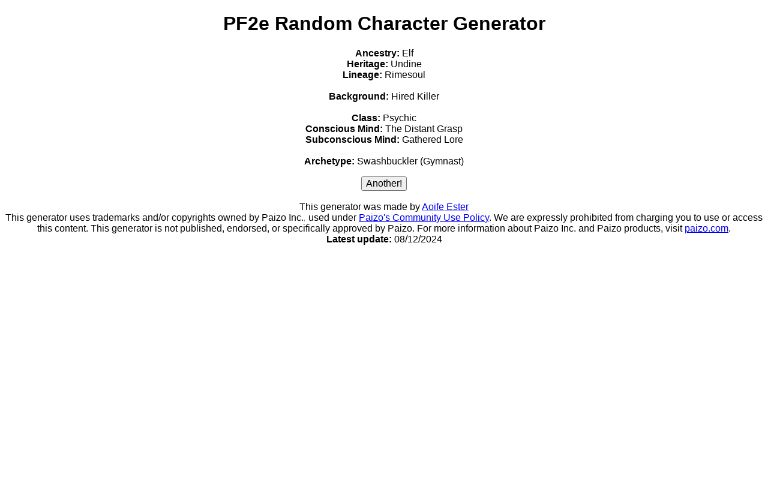 PF2e Random Character Generator