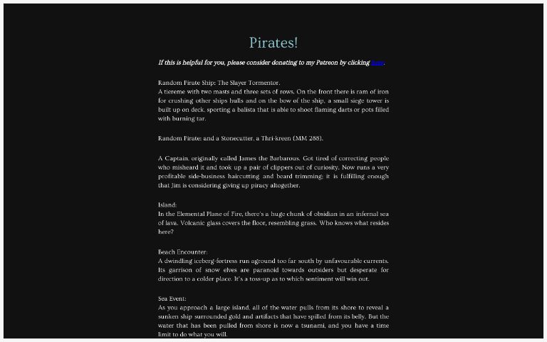 Pirates Perchance Generator