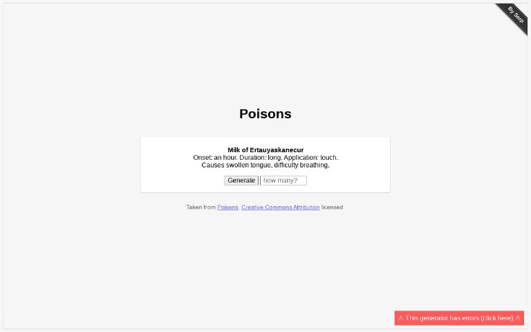 Poisons Perchance Generator