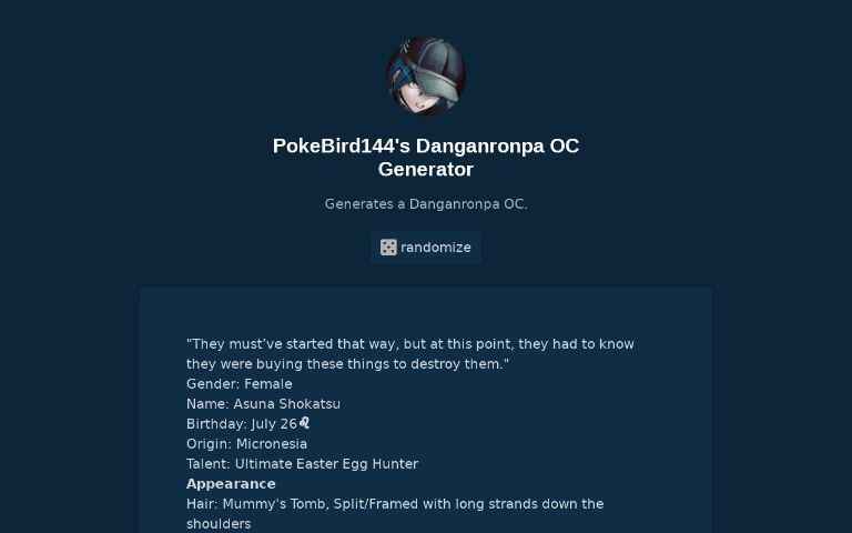 PokeBird144's Danganronpa OC Generator