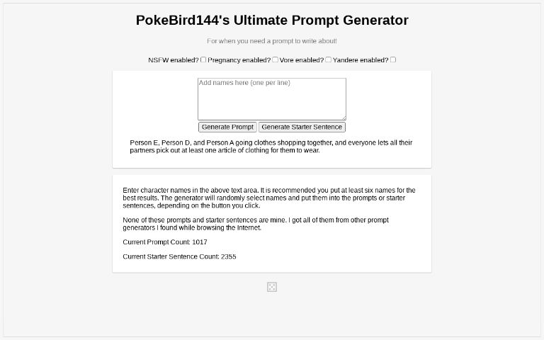 PokeBird144's Ultimate Prompt Generator ― Perchance