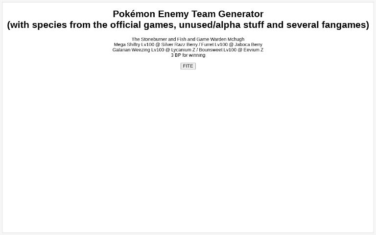 Pokémon Enemy Team Generator (with species from the official games,  unused/alpha stuff and several fangames)