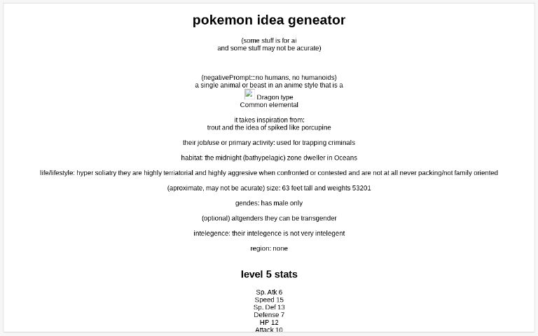 pokemon idea geneator ― Perchance Generator