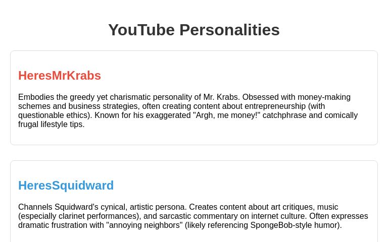 YouTube Personalities ― Perchance Generator