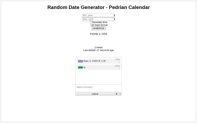 Random Date Generator Pedrian Calendar