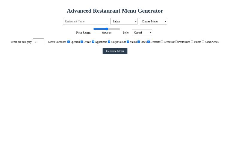 Advanced Restaurant Menu Generator