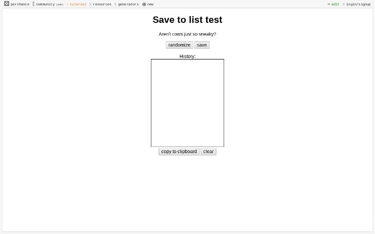 Save to list test perchance generator