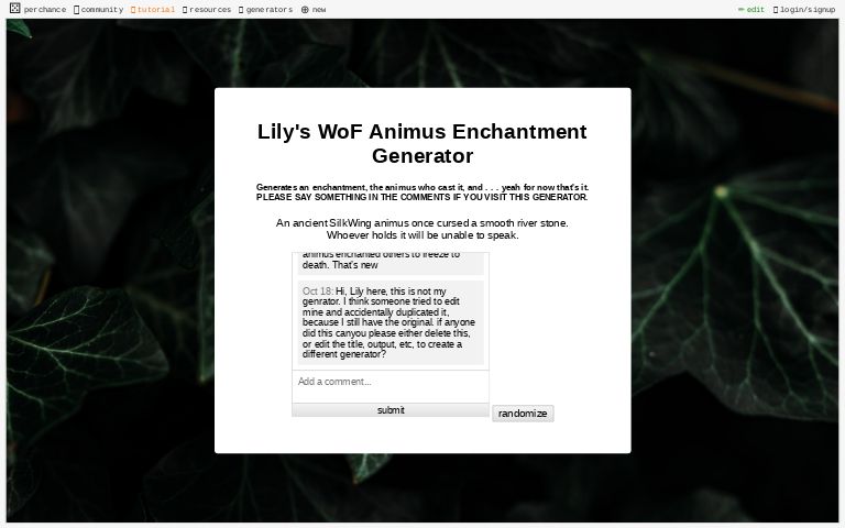 Lily S Wof Animus Enchantment Generator Perchance