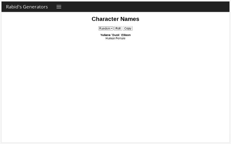 Character Names ― Perchance Generator