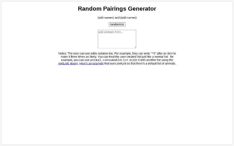 Random Pairings Generator