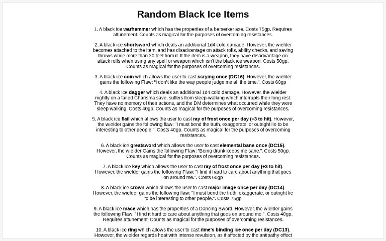 Random Black Ice Items ― Perchance Generator