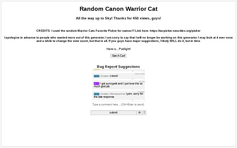 Random Canon Warrior Cat ― Perchance Generator