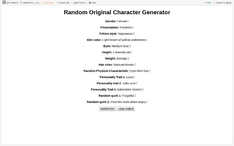 Random Original Character Generator ― Perchance