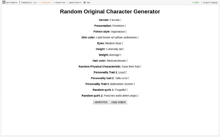 Random Character Generator ― Perchance