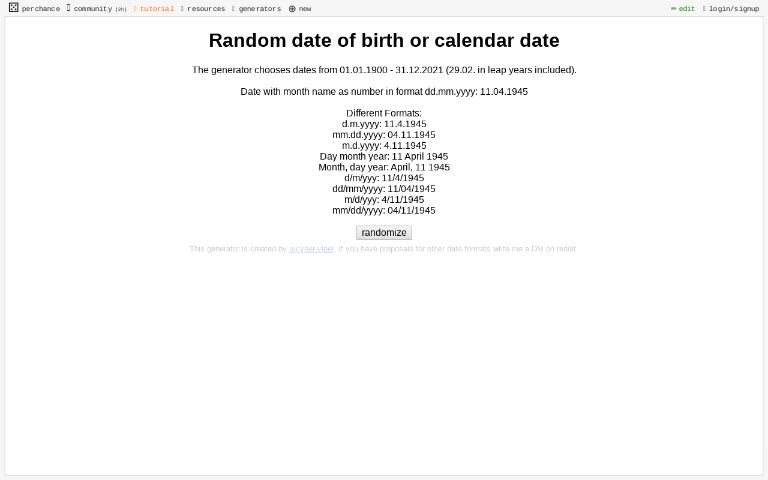 Random date of birth or calendar date ― Perchance Generator